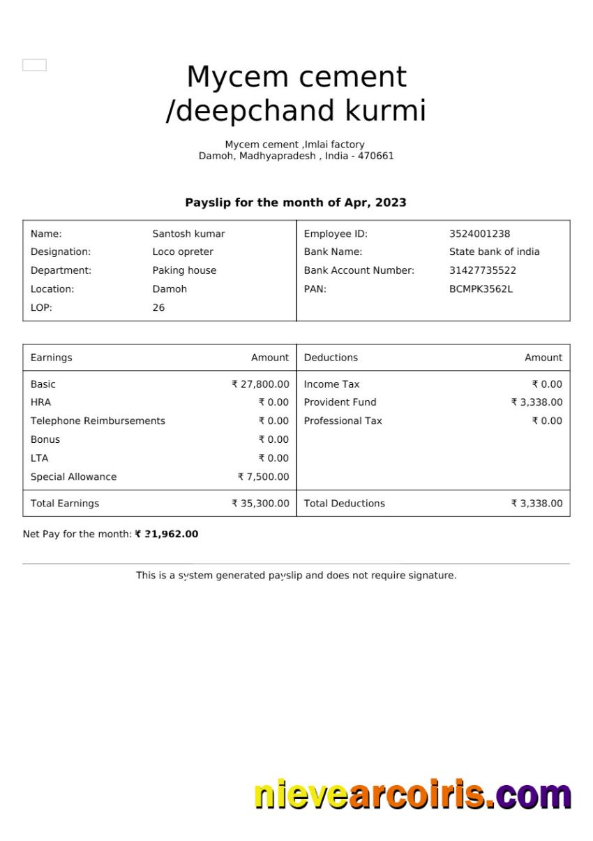 Mycem cement payslip